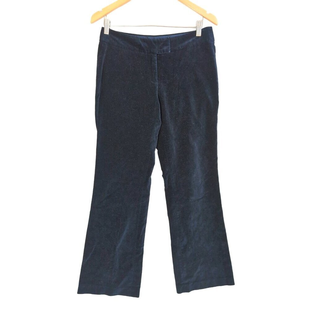 Boden Velvet Pants Womens 12 Navy Blue Bootcut Flat Front Pockets Preppy Casual